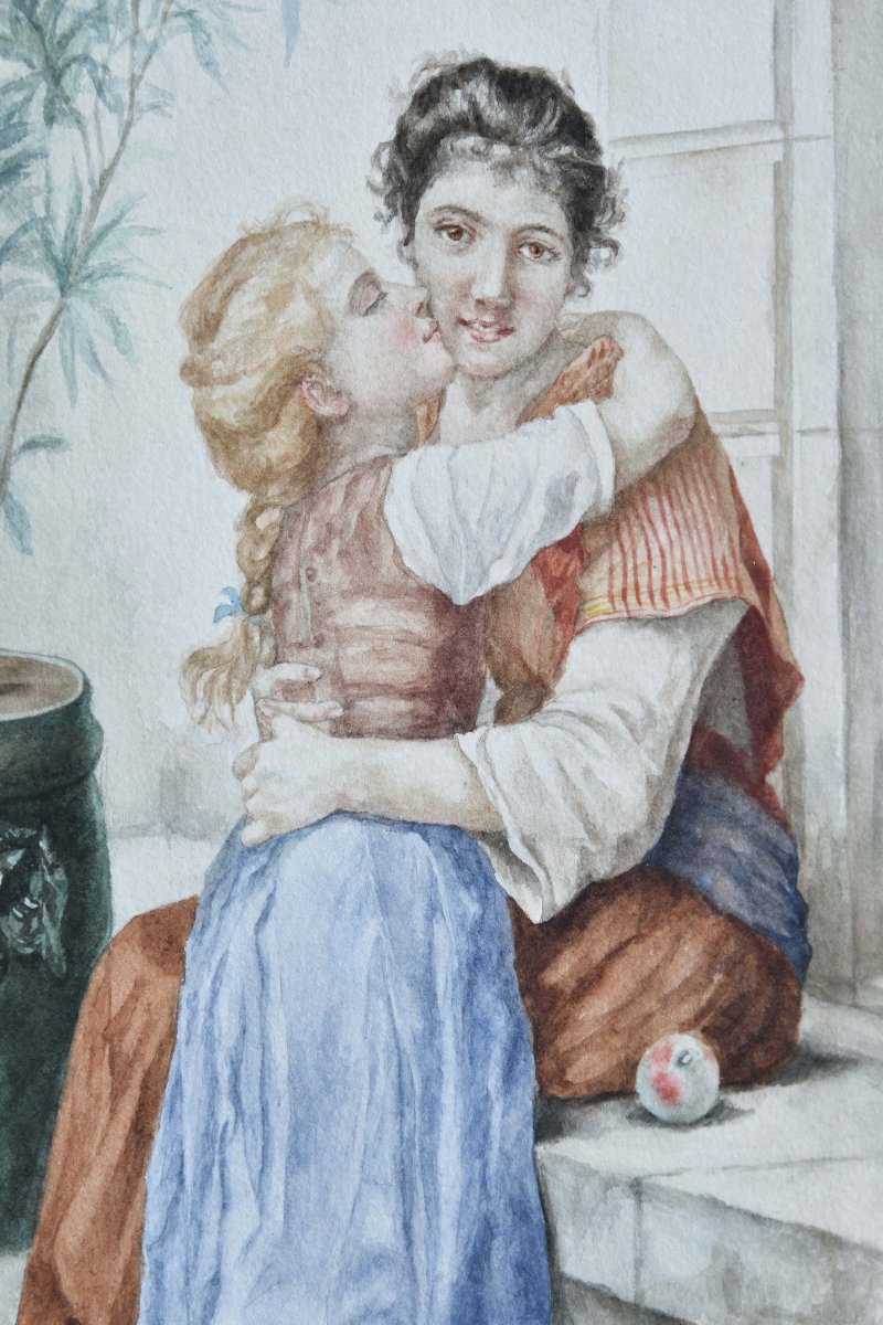 M. Saillard, “mother And Child,” 1892, Watercolor, 29x17.5-photo-1